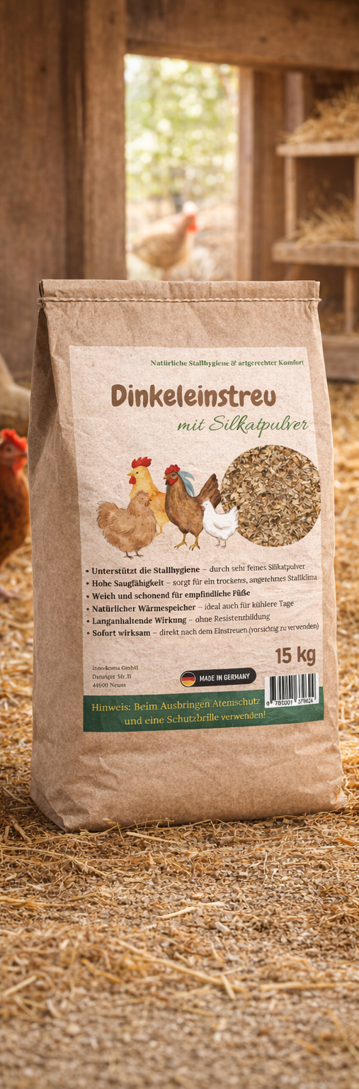 Dinkeleinstreu mit Silkatpulver